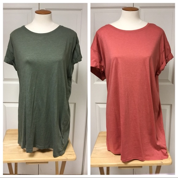H&M Dresses & Skirts - ❤️NWT SET OF 2 T-SHIRT DRESSES OLIVE AND CORAL